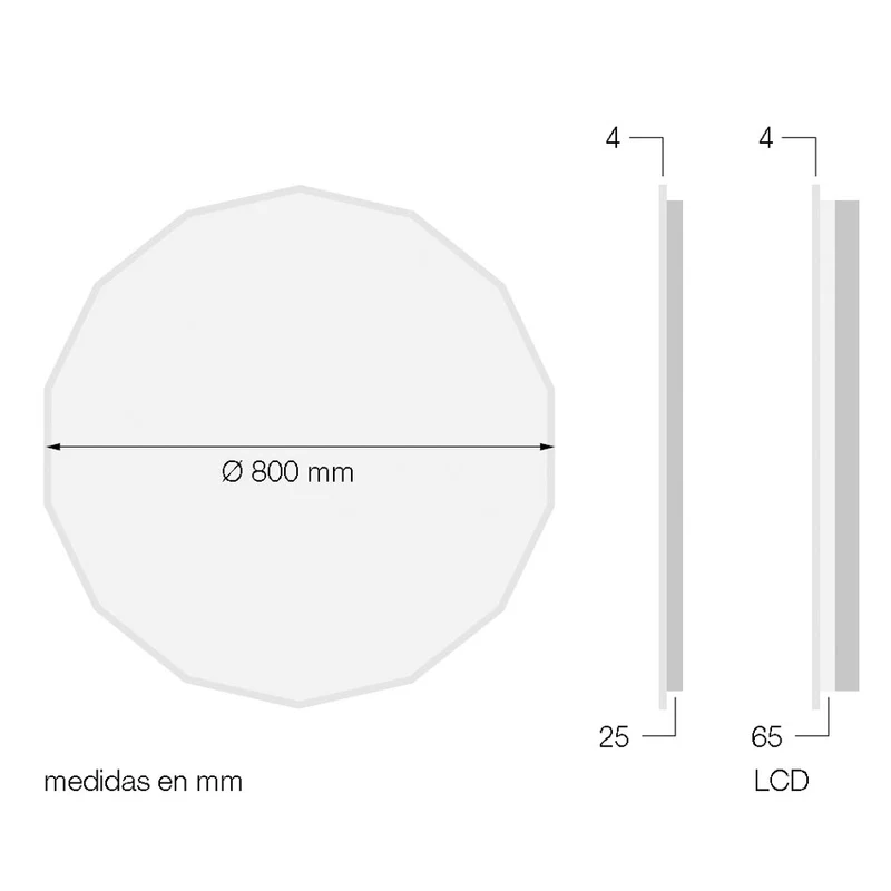 Espejo De Baño NASSAU Poligonal Ø80 Cm | Luz Led Perimetral | 3 Tonos | Entrega Inmediata 5700K
