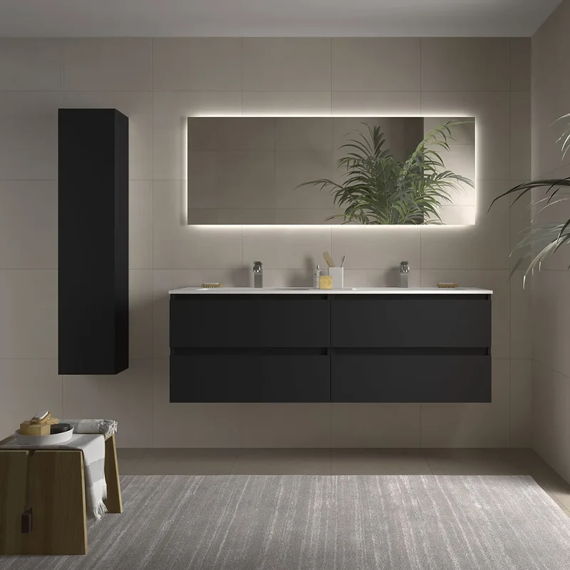 Mueble de Baño con Lavabo Salgar Bequia 160 cm Negro Mate