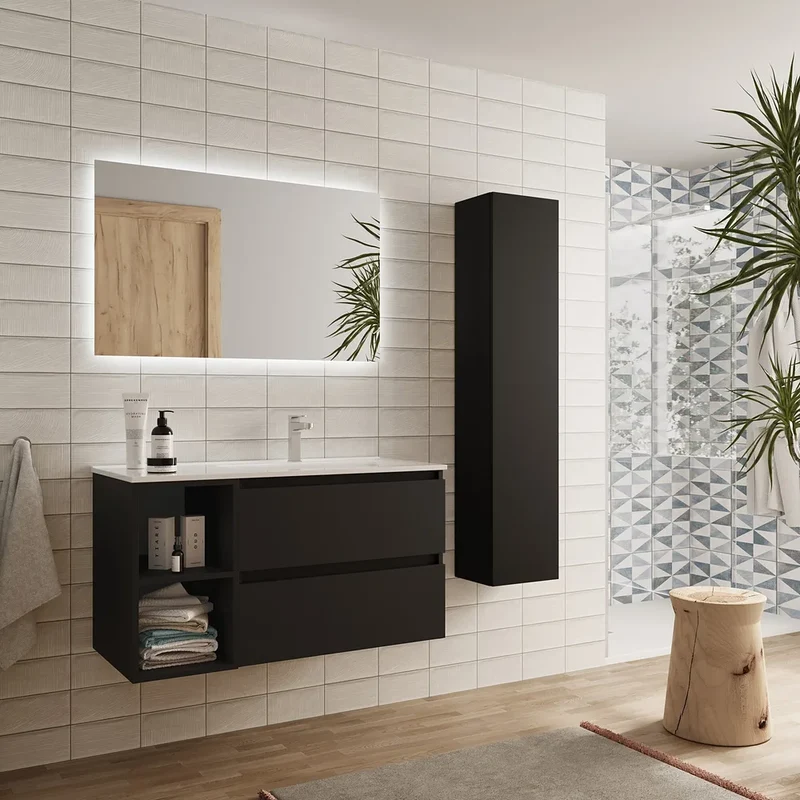 Mueble de Baño con Lavabo Salgar Bequia Plus 90 cm Negro Mate