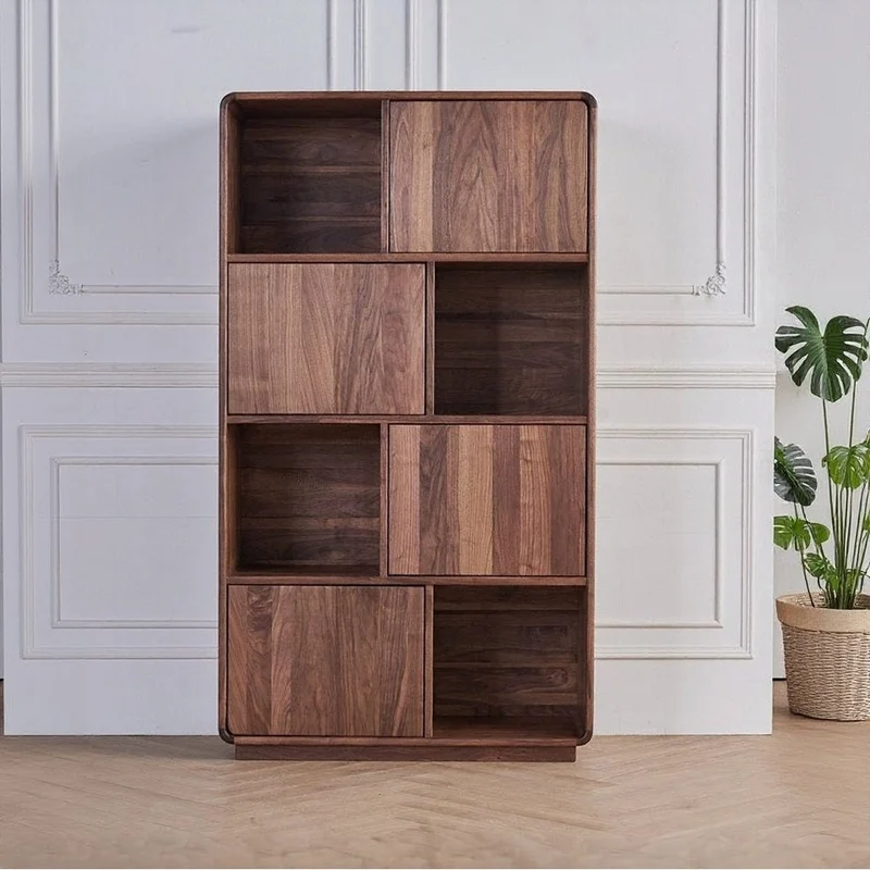 Crescent Contemporary Balance Walnut Wood Bookcase