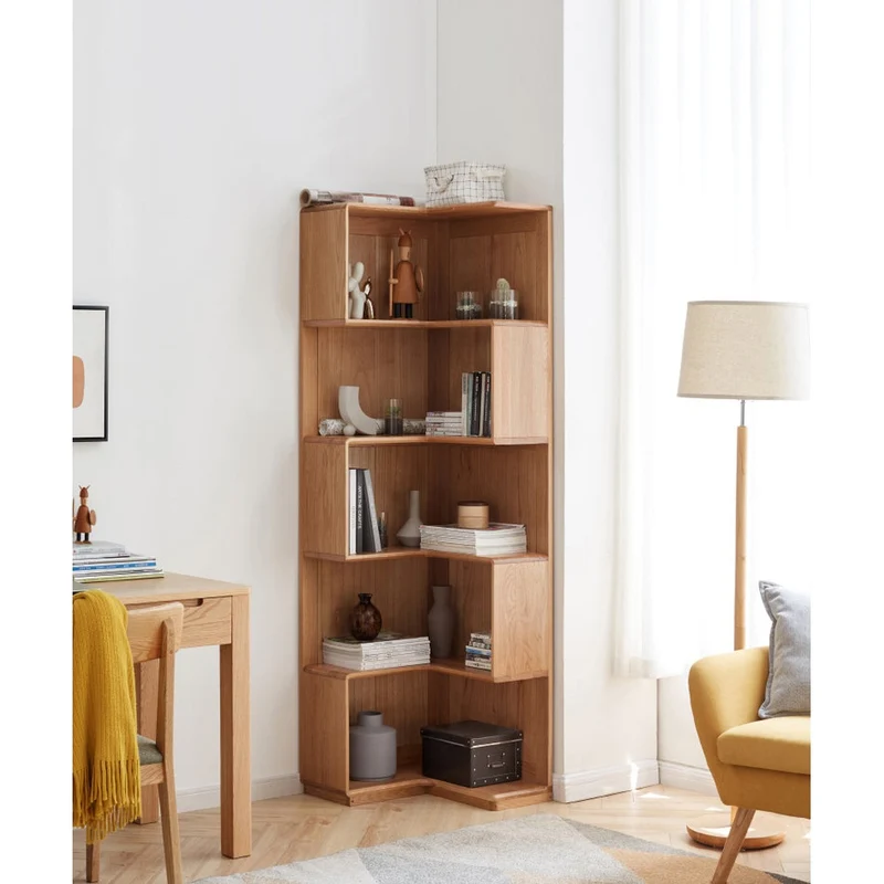 Eclipse Corner White Oak Wood Bookcase