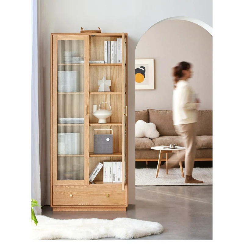 White Oak Wood Bookcase with Doors