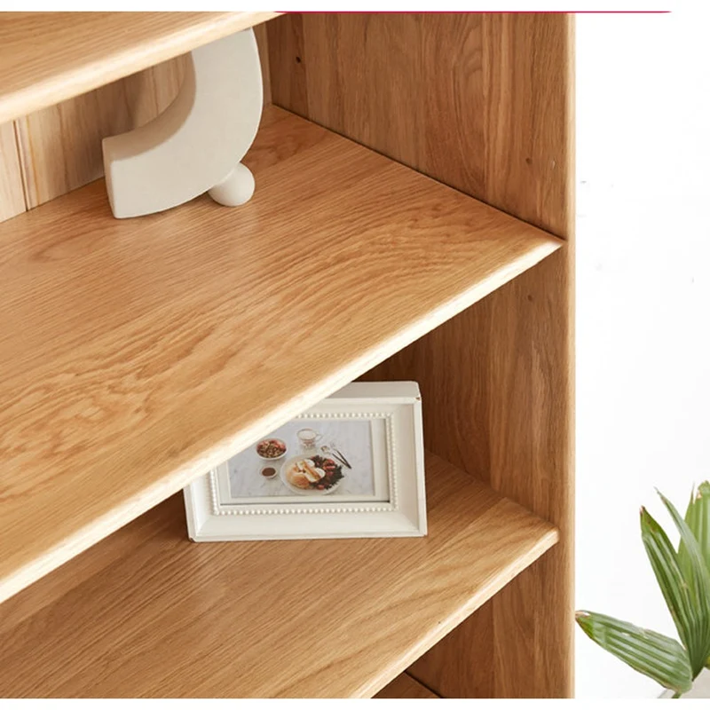 Natural Solid White Oak Wood Open Bookcase with Shelves