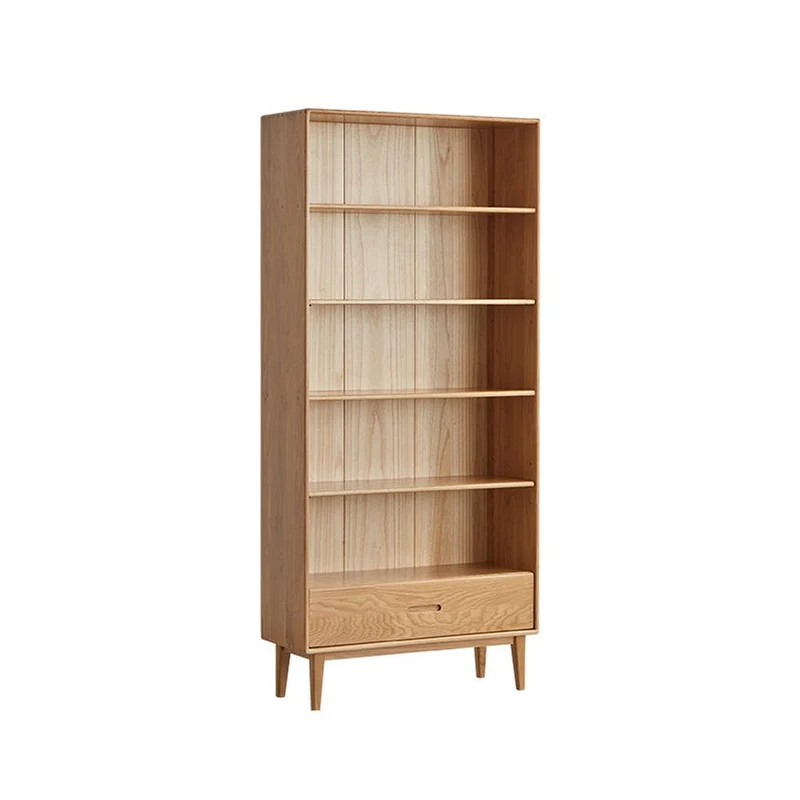 Natural Solid White Oak Wood Open Bookcase with Shelves