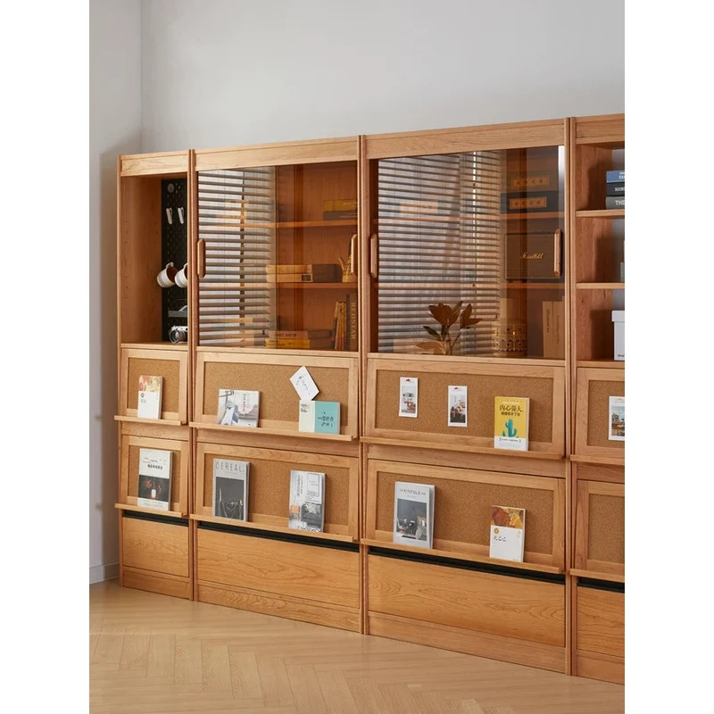 Big Cherry Wood Bookcase with Glass Doors