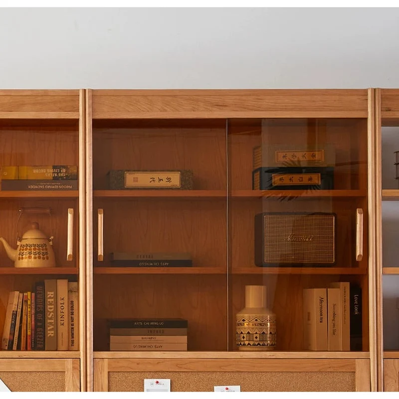 Big Cherry Wood Bookcase with Glass Doors