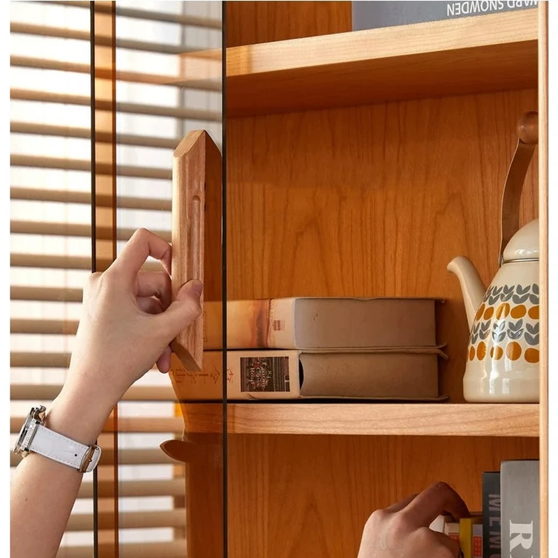 Big Cherry Wood Bookcase with Glass Doors