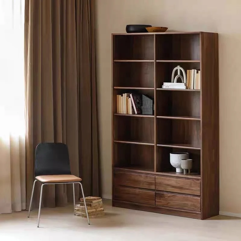 Mosaic Solid Dark Walnut Wood Bookcase with Shelves