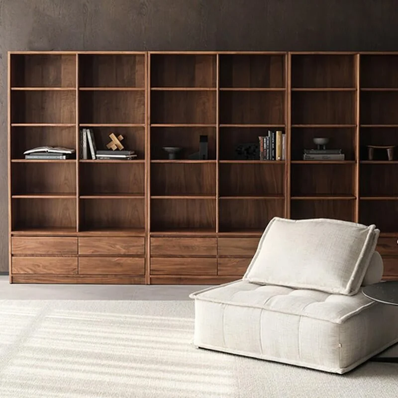 Mosaic Solid Dark Walnut Wood Bookcase with Shelves