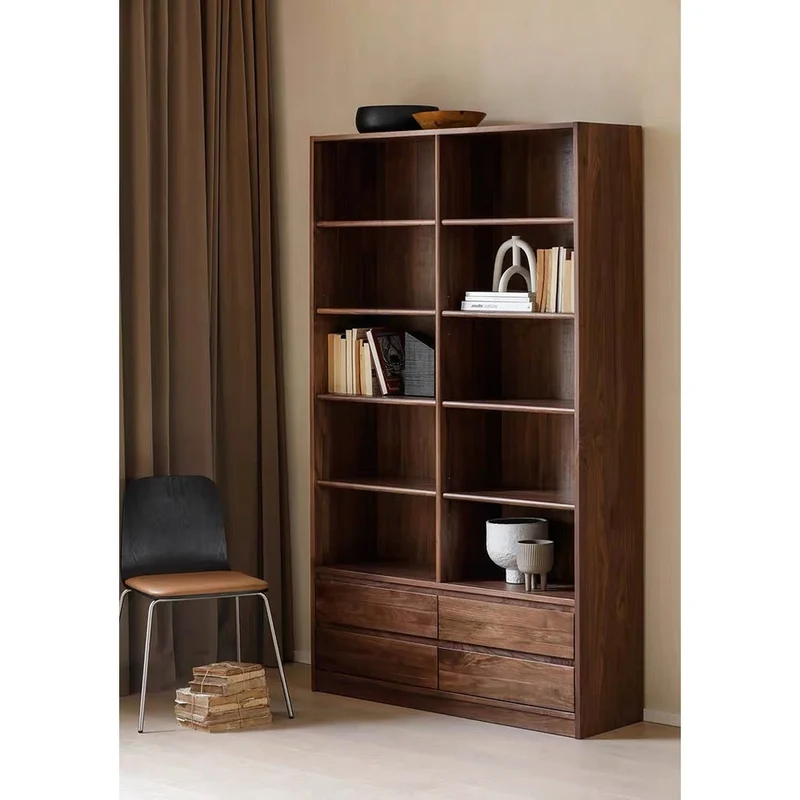 Mosaic Solid Dark Walnut Wood Bookcase with Shelves