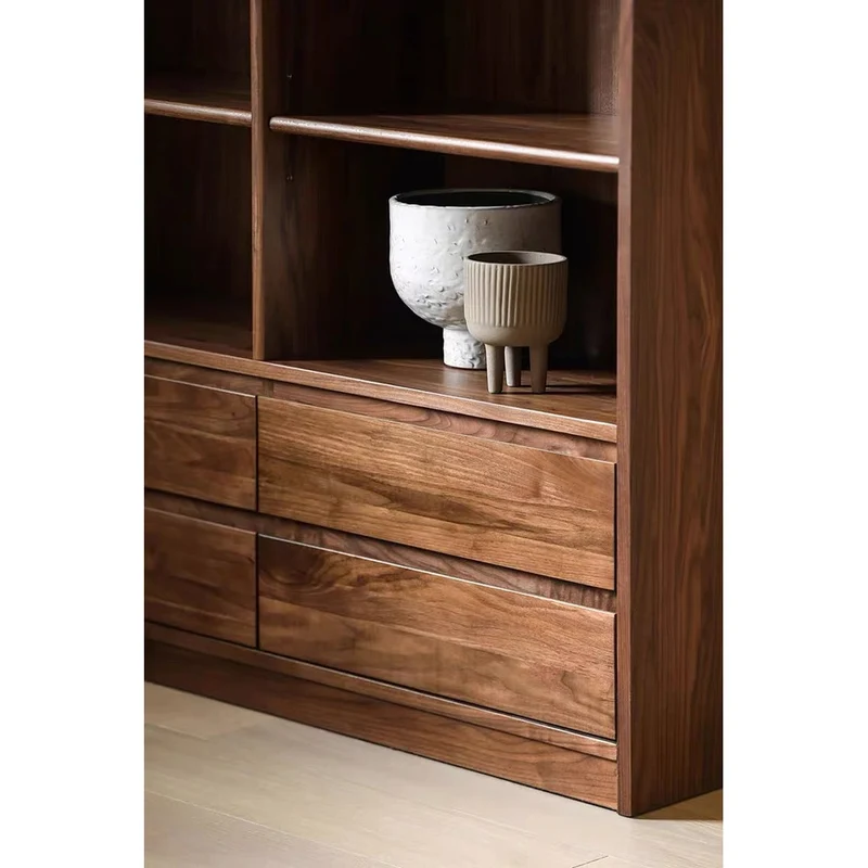 Mosaic Solid Dark Walnut Wood Bookcase with Shelves