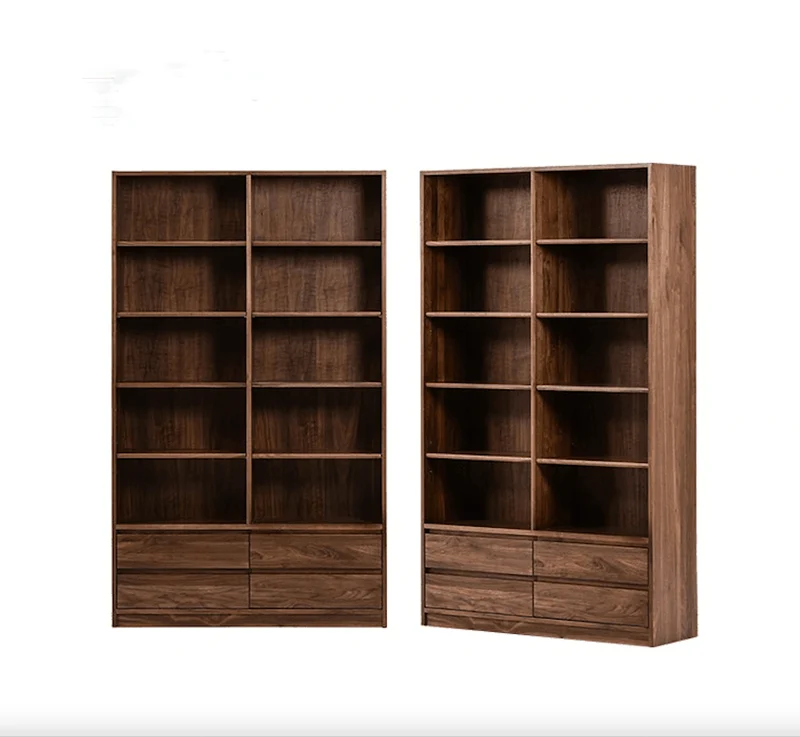 Mosaic Solid Dark Walnut Wood Bookcase with Shelves