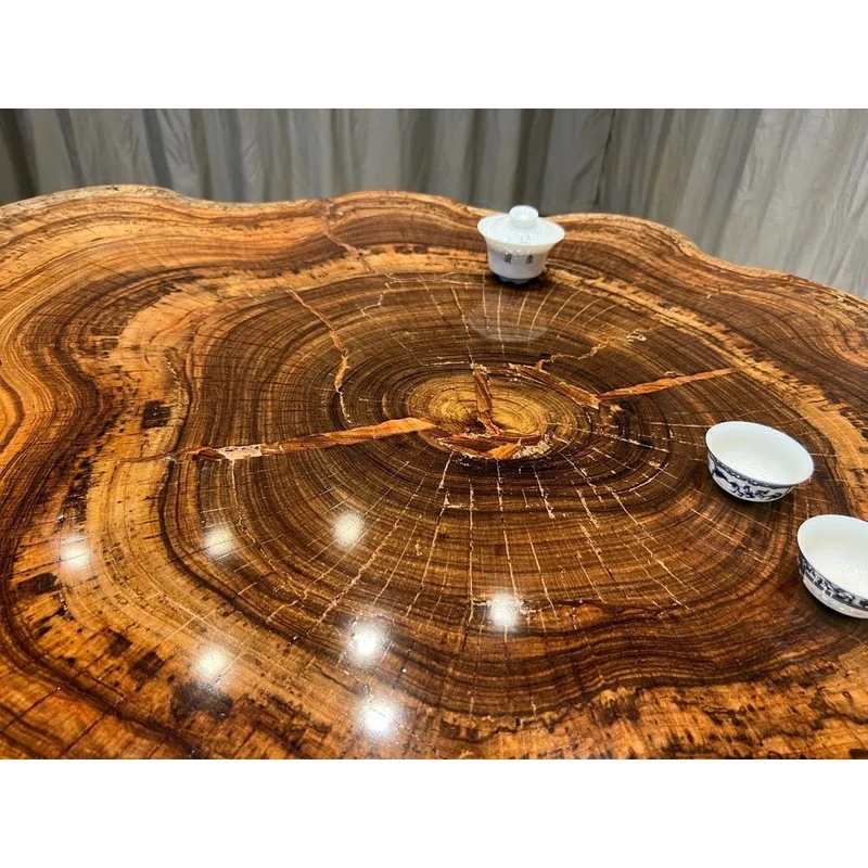 Live Edge Drumbeat Beli Noir Solid Wood Round Drum Table