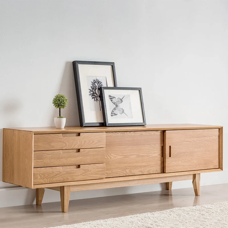 Natural Brightness White Oak Wood TV Cabinet