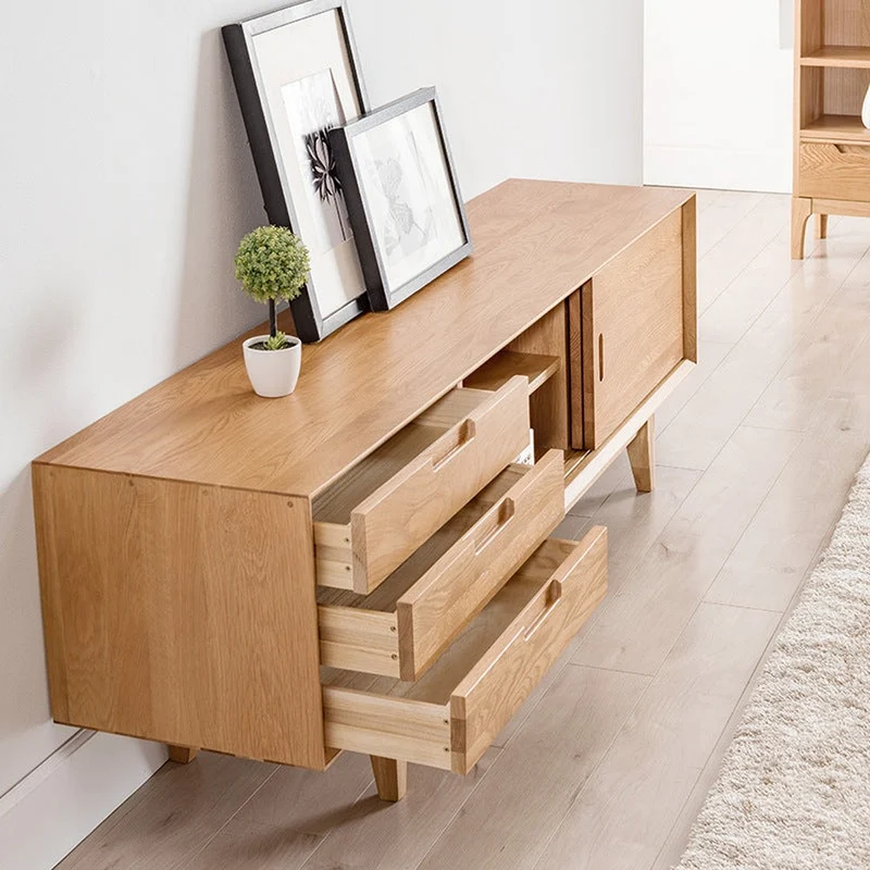 Natural Brightness White Oak Wood TV Cabinet