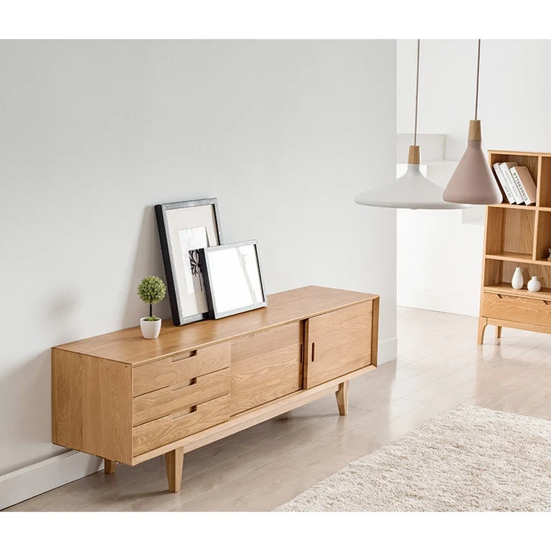 Natural Brightness White Oak Wood TV Cabinet
