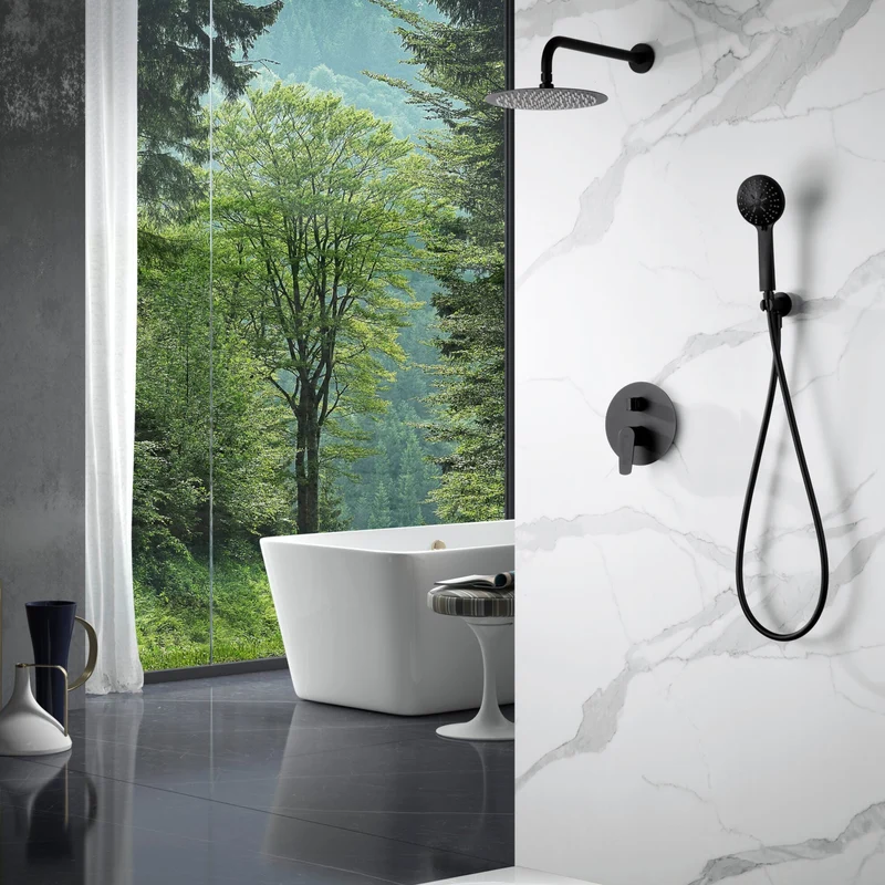Conjunto de Ducha Empotrado Monomando BÉLGICA en Negro Mate de Imex | Diseño Integral Y Moderno | Gpz044/Ng