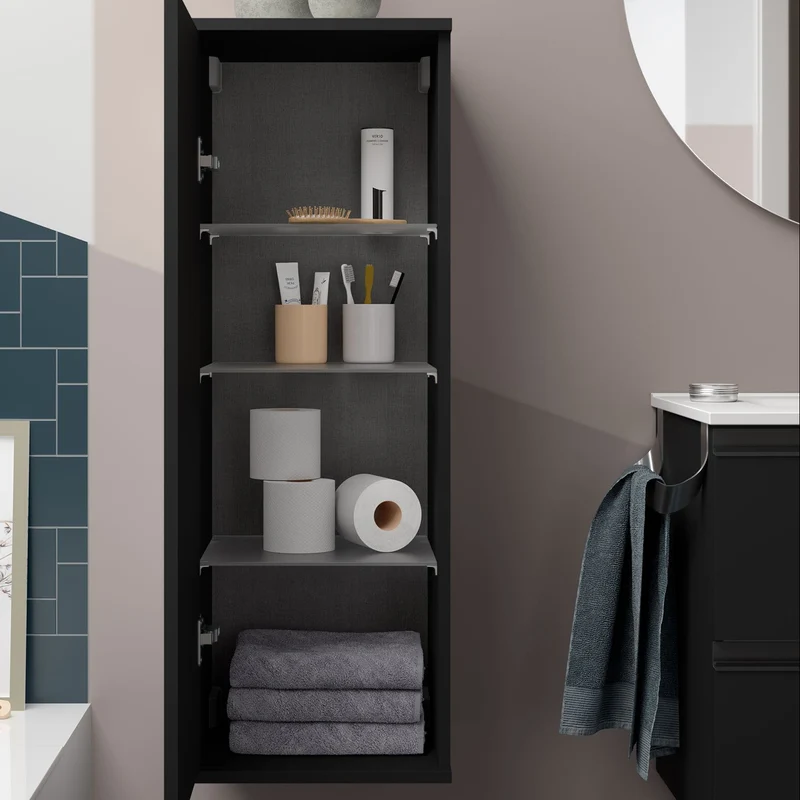 Mueble Auxiliar Baño ALLIANCE 100 Salgar | Columna 100x35cm 1 Puerta Push | Baldas Cristal