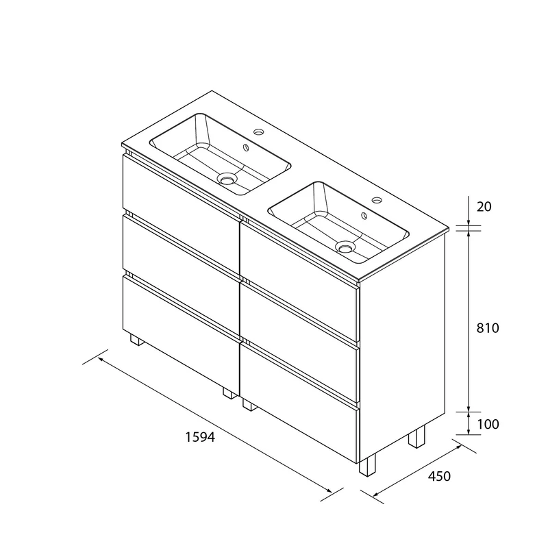Mueble de Baño 3 Cajones BEQUIA de Salgar con Lavabo Centrado | de 60 a 120 cm