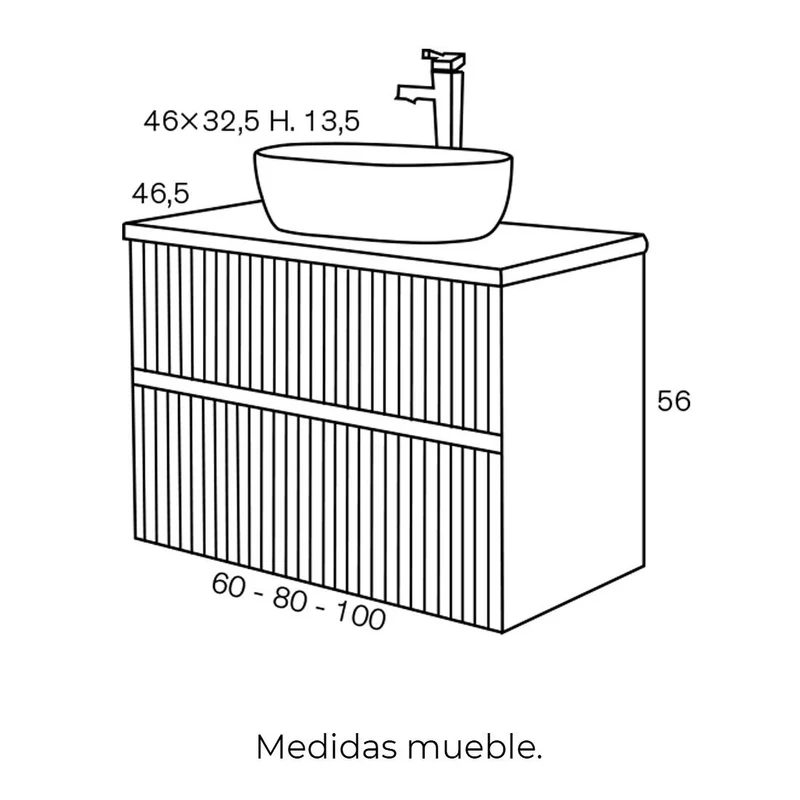 Mueble de baño ETNA de Sanchis, 2 Cajones con Lavabo Sobre Encimera | Diseño Nordico