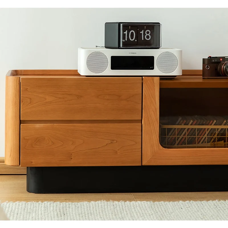 Elegant Glass Solid Cherry Wood TV Stand
