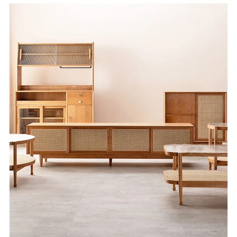 Summit 4 Rattan Sliding Door Cherry TV Stand