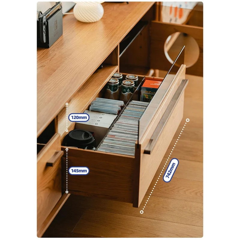 Versatile Cherry Wood Entertainment Stand with Cat Drawers