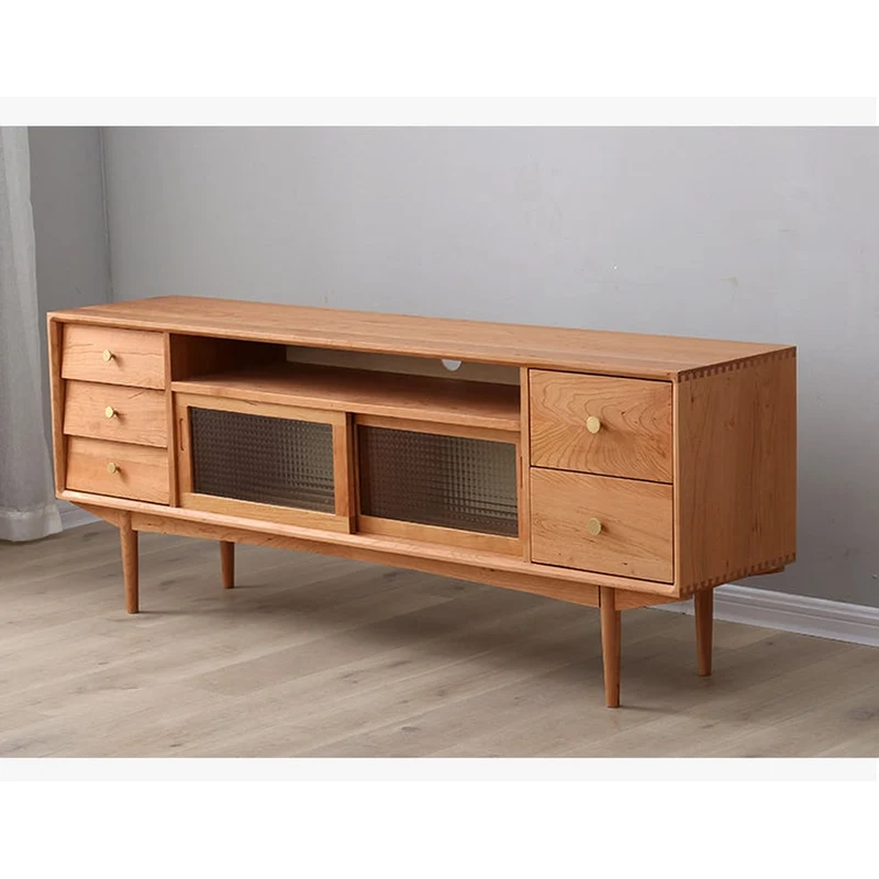 Versatile Cherry Wood Entertainment Stand with Storage