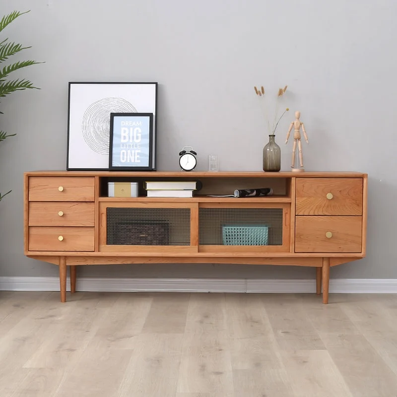 Versatile Cherry Wood Entertainment Stand with Storage