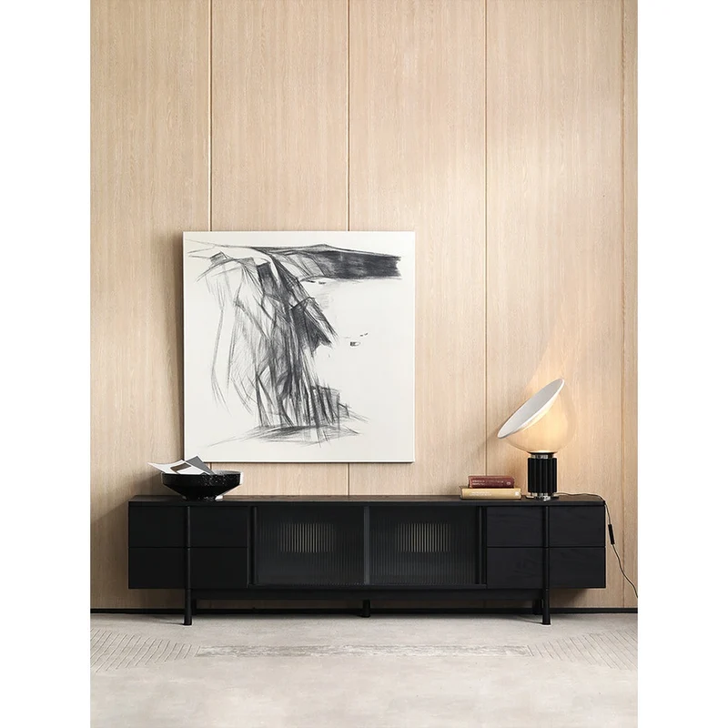 Japandi Art Deco White Oak Wood TV Stand