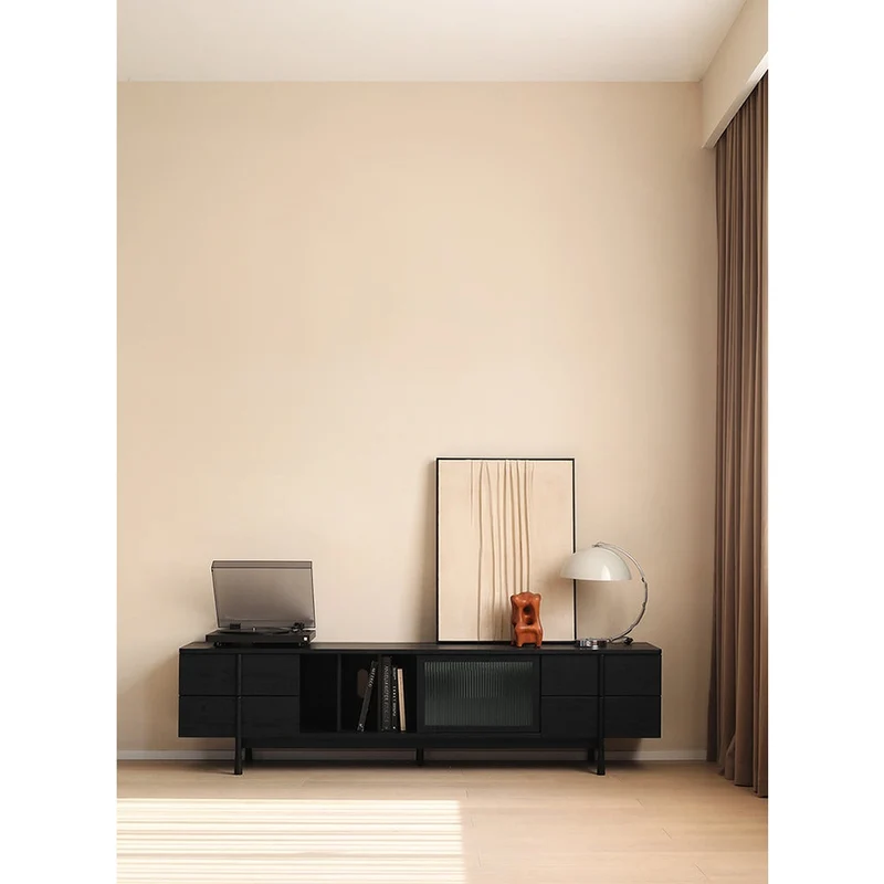 Japandi Art Deco White Oak Wood TV Stand