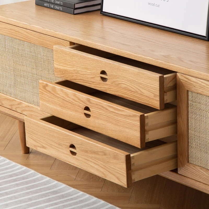 Multi-Functional Oak Wood TV Unit with Drawers