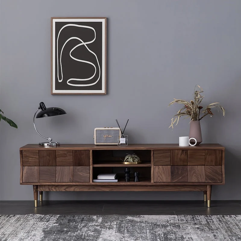 Charming Red Brick Inspired Solid Walnut Wood TV Stand