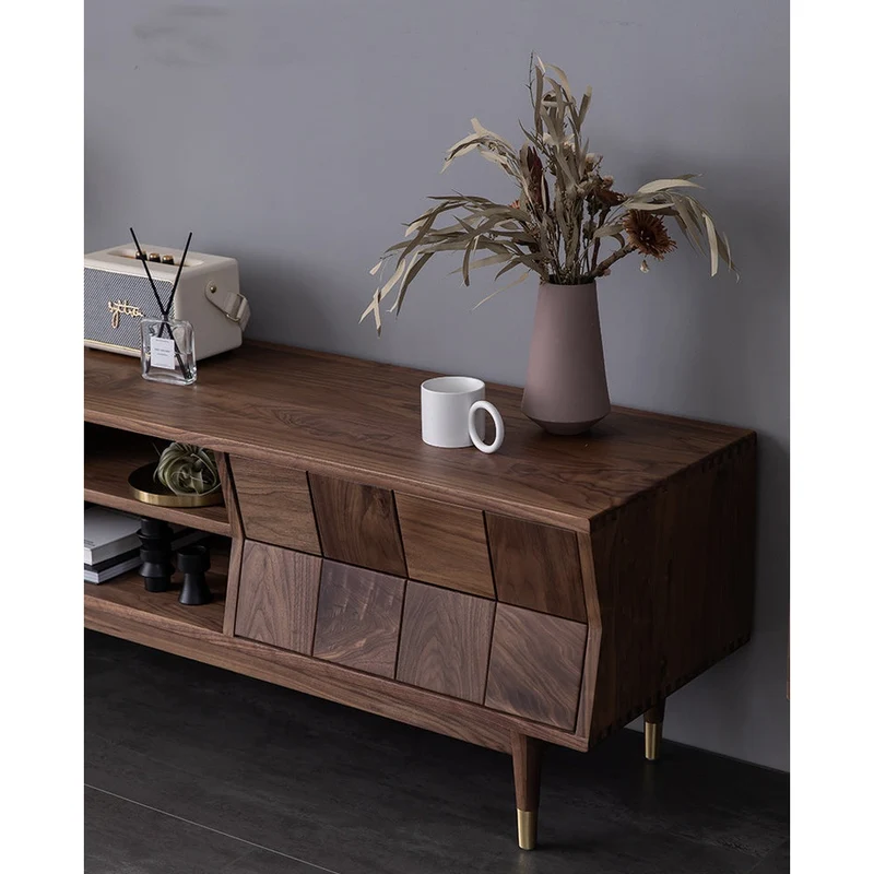 Charming Red Brick Inspired Solid Walnut Wood TV Stand