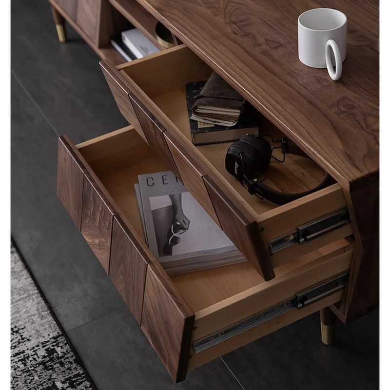 Charming Red Brick Inspired Solid Walnut Wood TV Stand