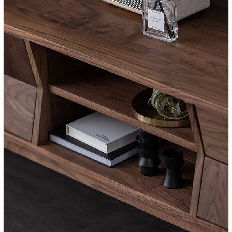 Charming Red Brick Inspired Solid Walnut Wood TV Stand