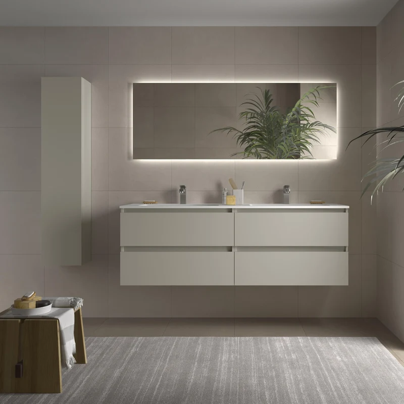 SALGAR 122353 BEQUIA Mueble de Baño 2 pozas Solid Surface 160cm Gris mate