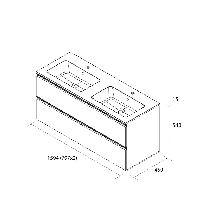 SALGAR 122353 BEQUIA Mueble de Baño 2 pozas Solid Surface 160cm Gris mate