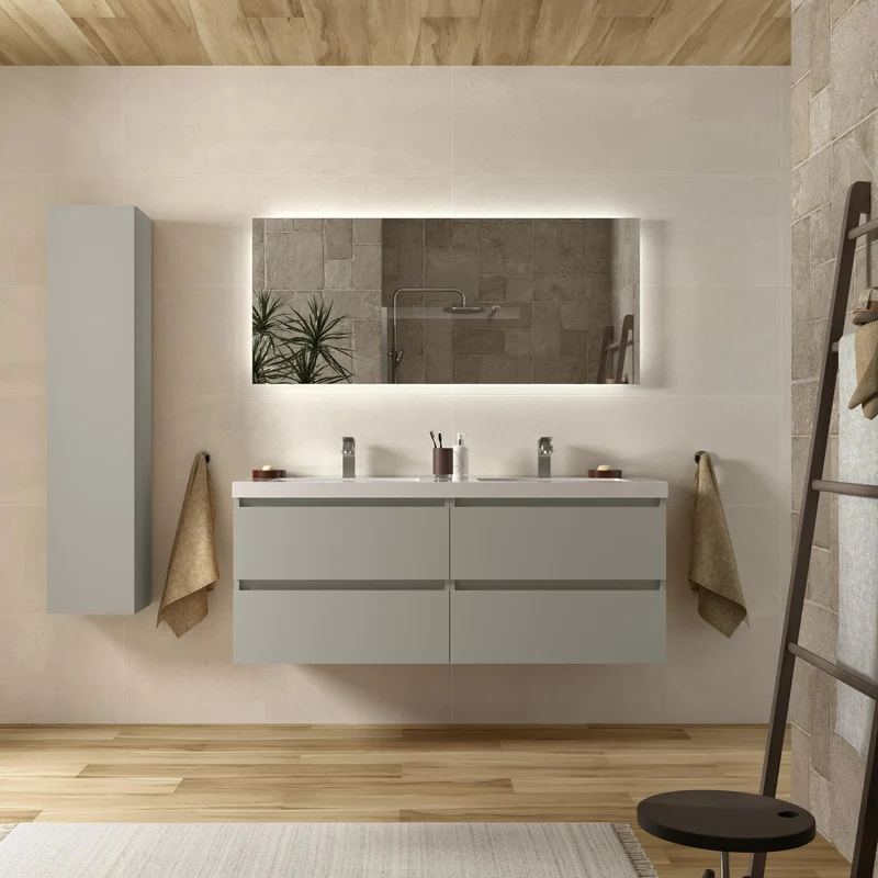 SALGAR 122352 BEQUIA Mueble de Baño 2 pozas Carga Mineral 140cm Gris mate