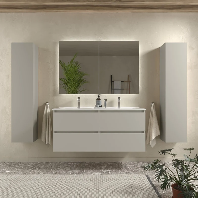 SALGAR 122351 BEQUIA Mueble de Baño 2 pozas Porcelana 120cm Gris mate