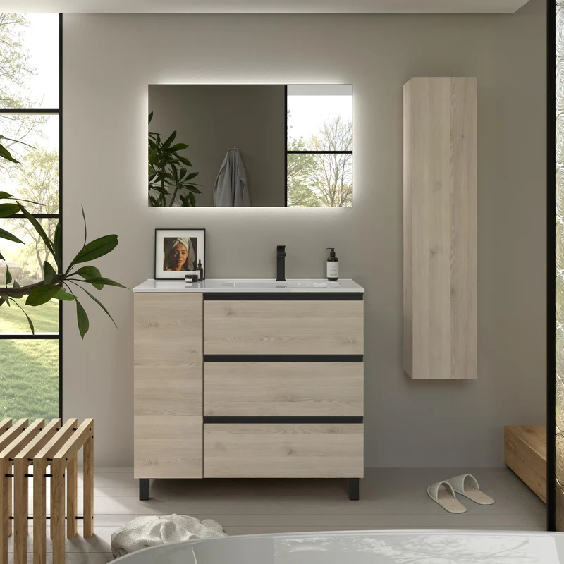 SALGAR 117555 BEQUIA PLUS METAL Mueble de Baño 1 poza Porcelana 110cm Natural