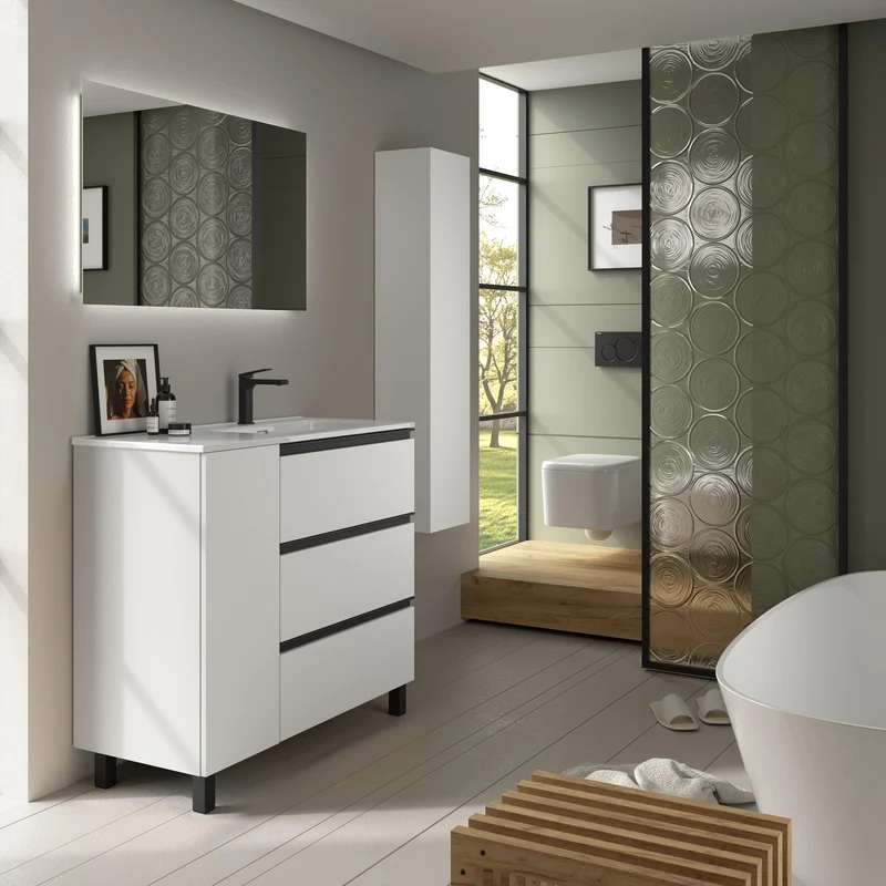 SALGAR 117553 BEQUIA PLUS METAL Mueble de Baño 1 poza Porcelana 110cm Blanco Mate