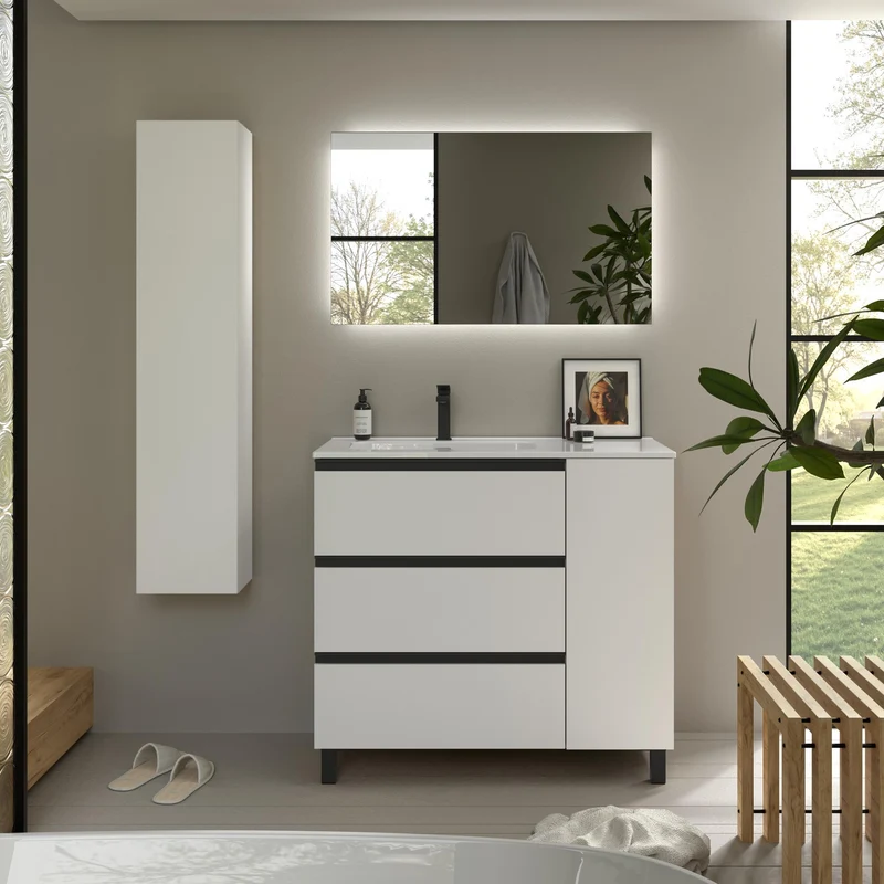 SALGAR 117550 BEQUIA PLUS METAL Mueble de Baño 1 poza Porcelana 110cm Blanco Mate