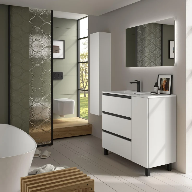 SALGAR 117550 BEQUIA PLUS METAL Mueble de Baño 1 poza Porcelana 110cm Blanco Mate