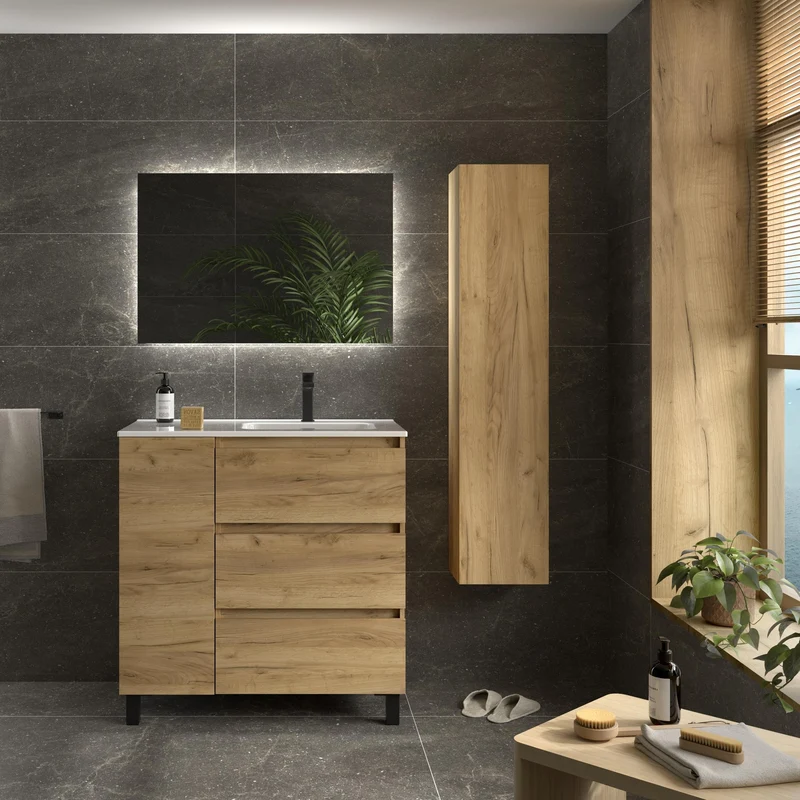 SALGAR 117497 BEQUIA PLUS Mueble de Baño 1 poza Porcelana 110cm Roble