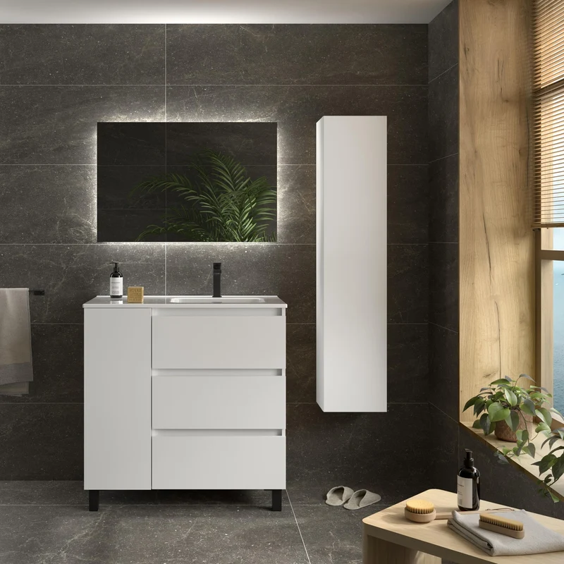 SALGAR 117496 BEQUIA PLUS Mueble de Baño 1 poza Porcelana 110cm Blanco Mate