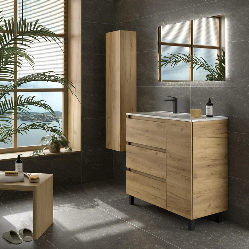 SALGAR 117494 BEQUIA PLUS Mueble de Baño 1 poza Porcelana 110cm Roble