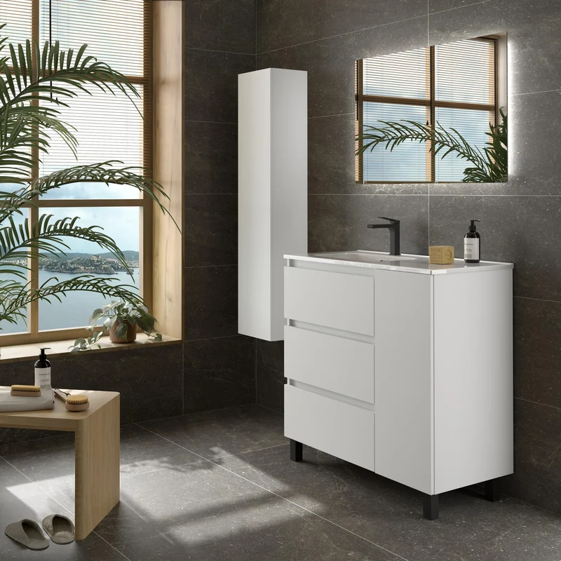 SALGAR 117493 BEQUIA PLUS Mueble de Baño 1 poza Porcelana 110cm Blanco Mate