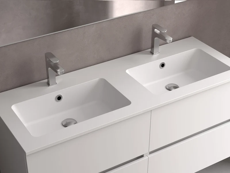 SALGAR 116077 NABUA Mueble de Baño 2 pozas Solid Surface 160cm Roble