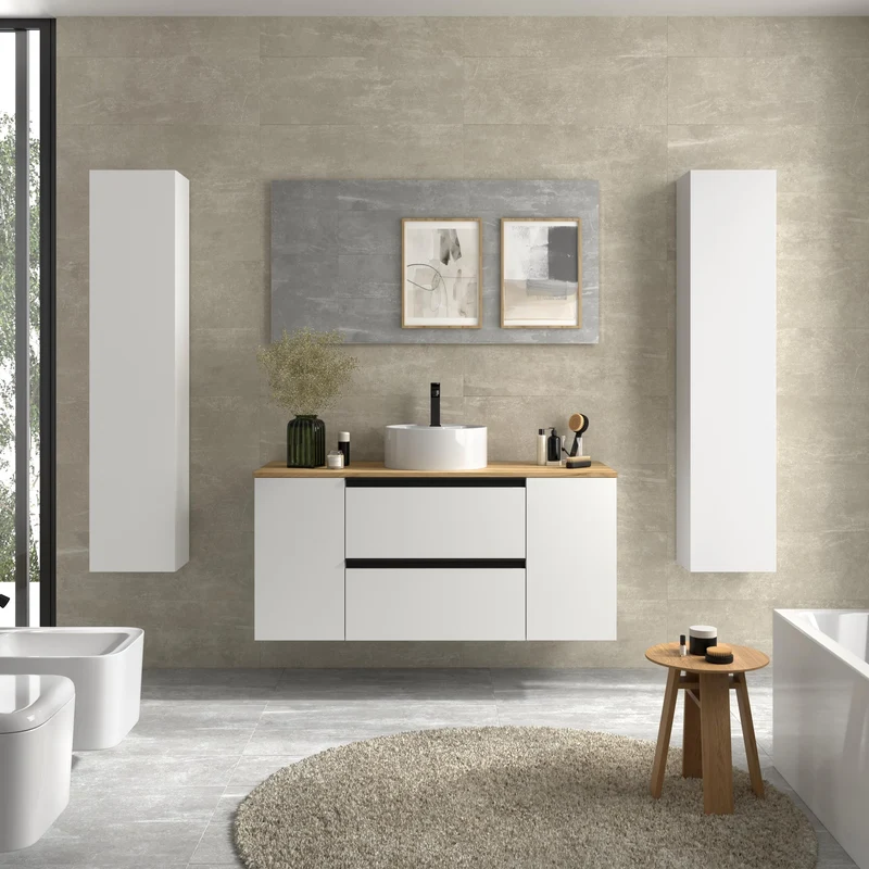 SALGAR 116073 BEQUIA PLUS METAL Mueble de Baño 1 poza Porcelana 120cm Blanco Mate
